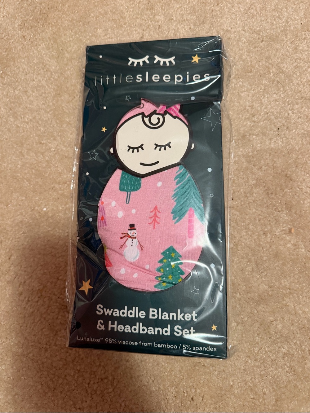 littlesleepies Pink Holiday Swaddle Blanket & Headband Set NIB